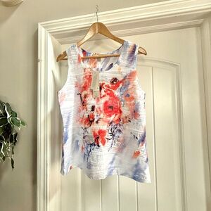 Laura Ashley Sleeveless Top White Floral Rhinestone Detail Size PL NWT